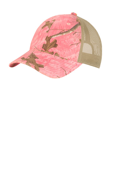 Port Authority C929 Mens Camouflage Mesh Back Hat Realtree Xtra Pink/Tan Front