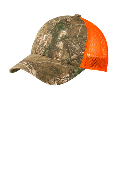 Port Authority C930 Mens Camouflage Mesh Back Adjustable Hat Realtree Xtra/Neon Orange Front