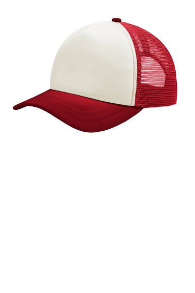 Port Authority C936 Twill Foam Trucker Hat Ivory/Red Front