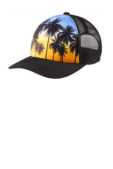 Port Authority C950 Real Photo Snapback Trucker Hat Palm Trees Front