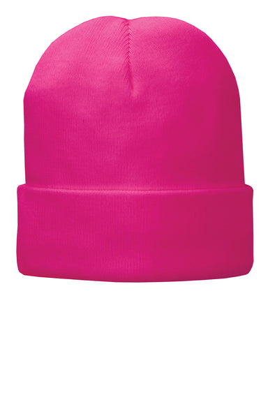 Port & Company CP90L Fleece Lined Knit Beanie Neon Pink Glo Front