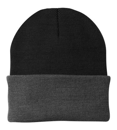 Port & Company CP90 Knit Beanie Black/Athletic Oxford Grey Front