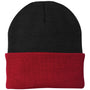Port & Company Mens Knit Beanie - Black/Athletic Red