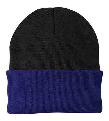 Port & Company CP90 Knit Beanie Black/Athletic Royal Blue Front
