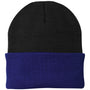Port & Company Mens Knit Beanie - Black/Athletic Royal Blue