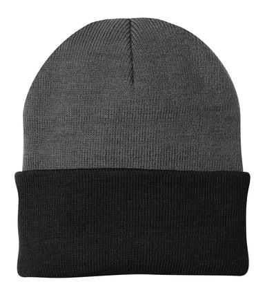 Port & Company CP90 Knit Beanie Athletic Oxford Grey/Black Front