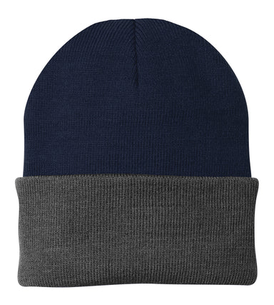 Port & Company CP90 Knit Beanie Navy Blue/Athletic Oxford Grey Front