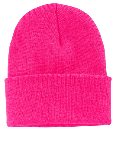 Port & Company CP90 Knit Beanie Neon Pink Glo Front