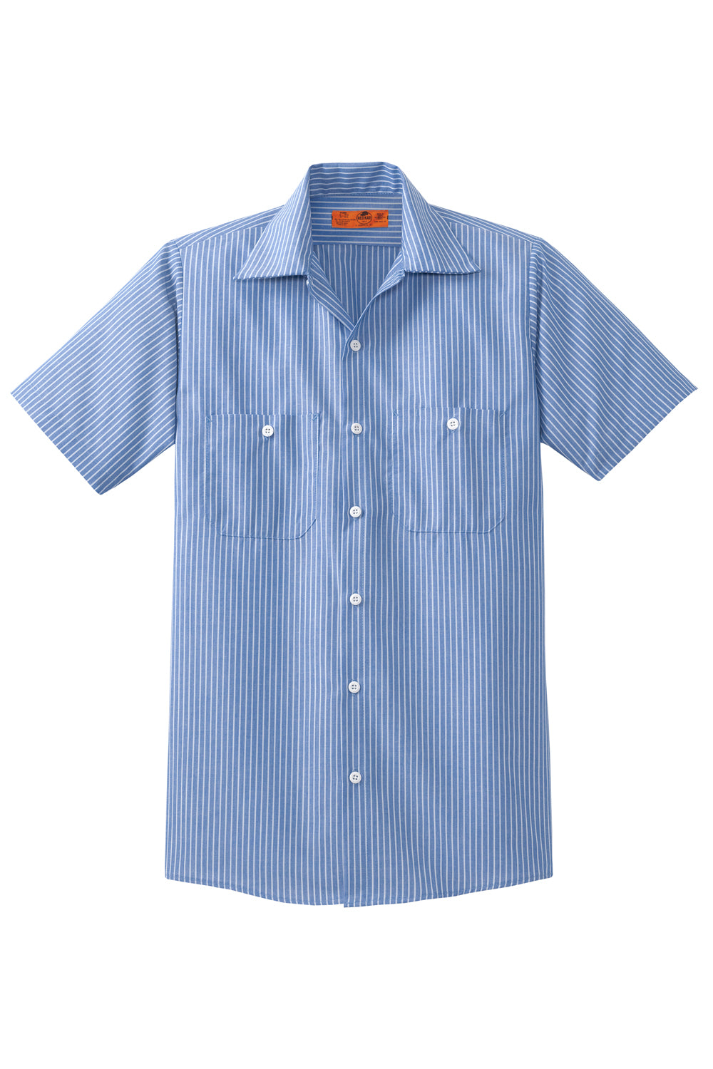 Red Kap CS20/CS20LONG Mens Industrial Moisture Wicking Short Sleeve Button Down Shirt w/ Double Pockets Blue/White Flat Front