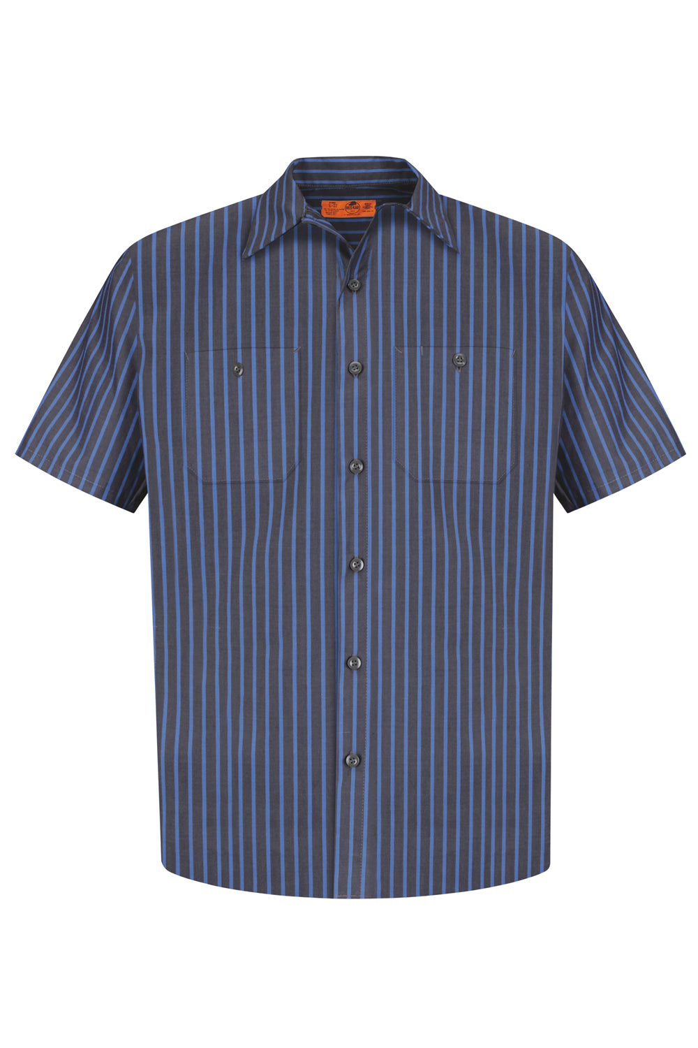 Red Kap CS20/CS20LONG Mens Industrial Moisture Wicking Short Sleeve Button Down Shirt w/ Double Pockets Grey/Blue Flat Front