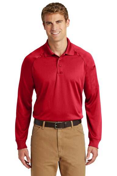 CornerStone Mens Select Tactical Moisture Wicking Long Sleeve Polo Shirt Red Front