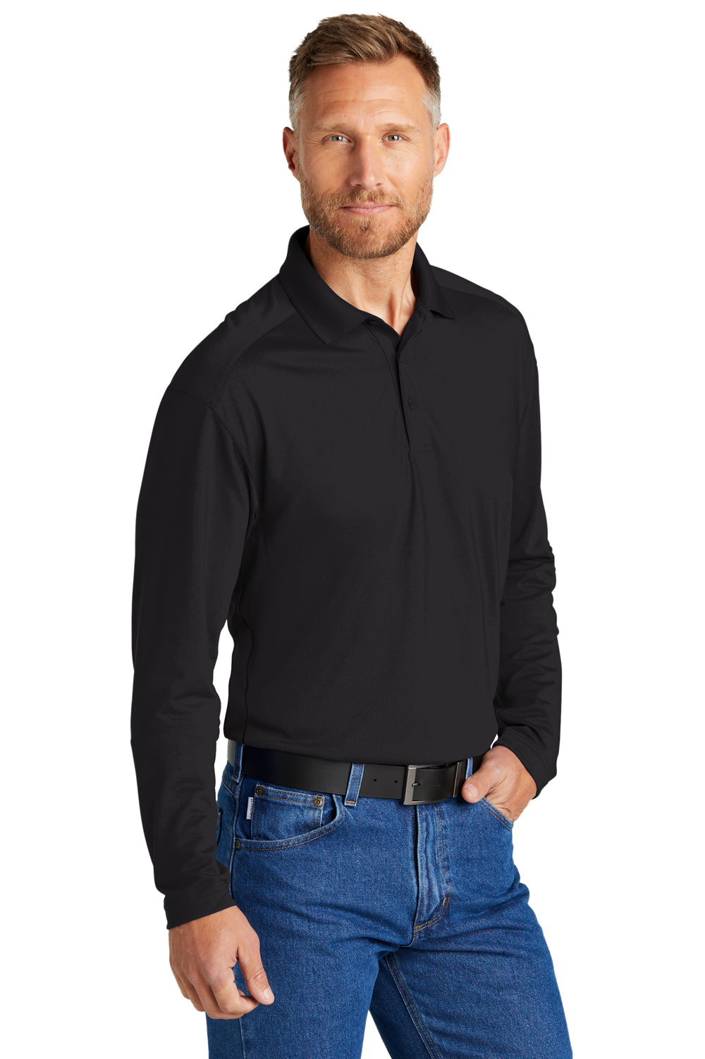CornerStone CS418LS Select Long Sleeve Polo Shirt Black 3Q