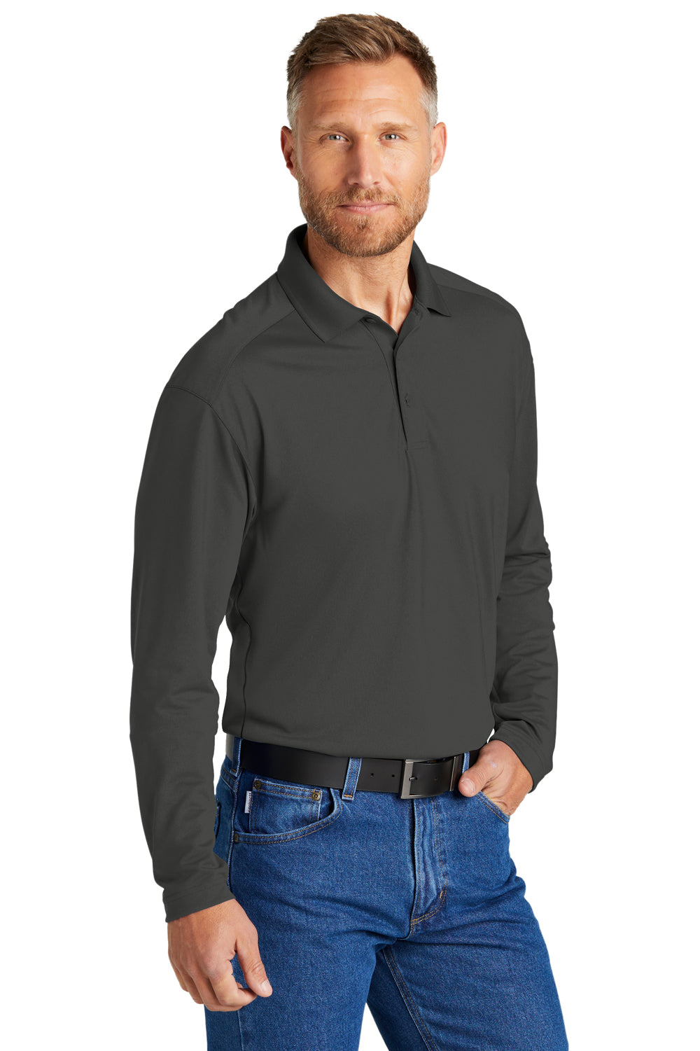 CornerStone CS418LS Select Long Sleeve Polo Shirt Charcoal Grey 3Q