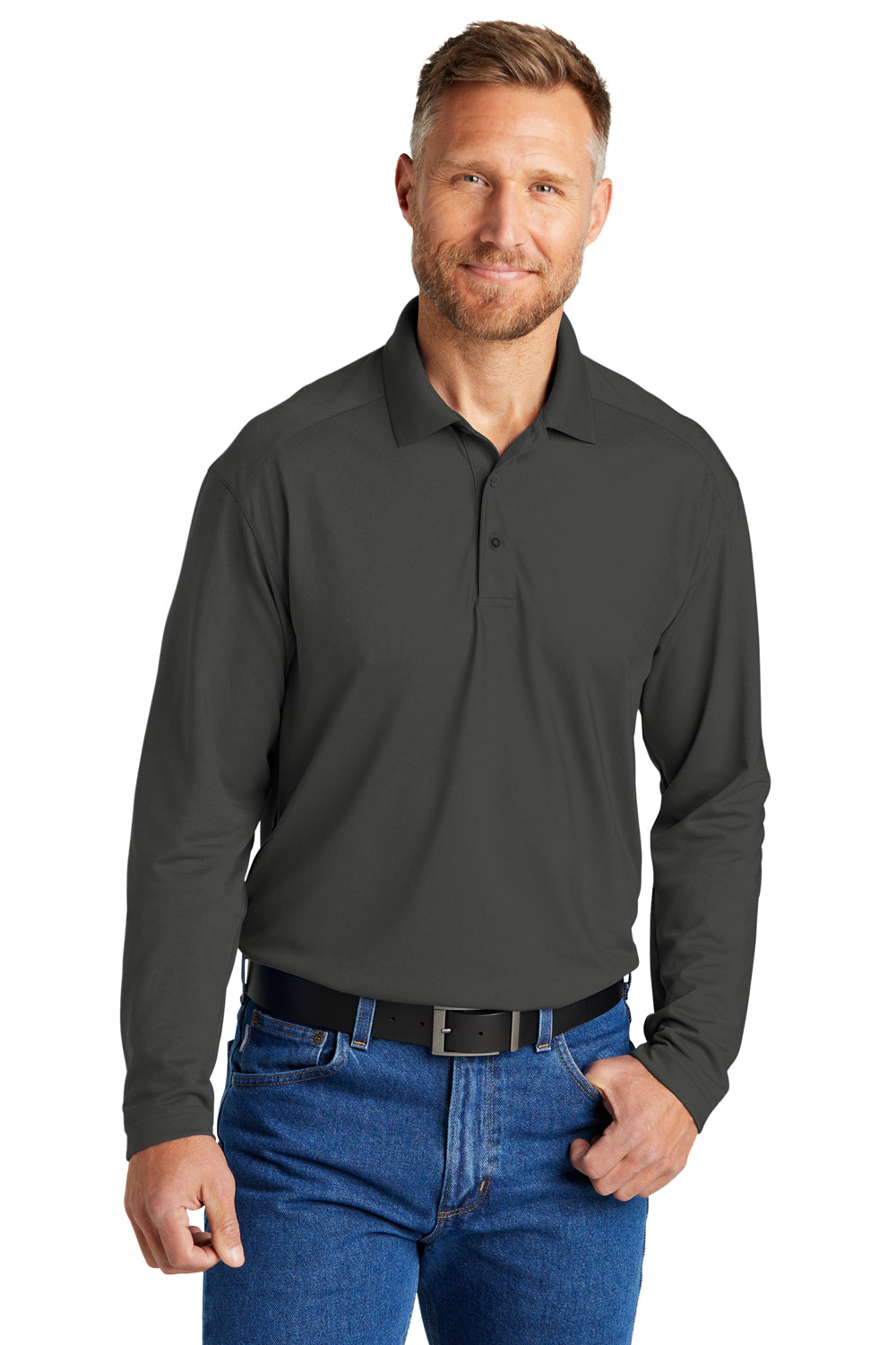 CornerStone CS418LS Select Long Sleeve Polo Shirt Charcoal Grey Front