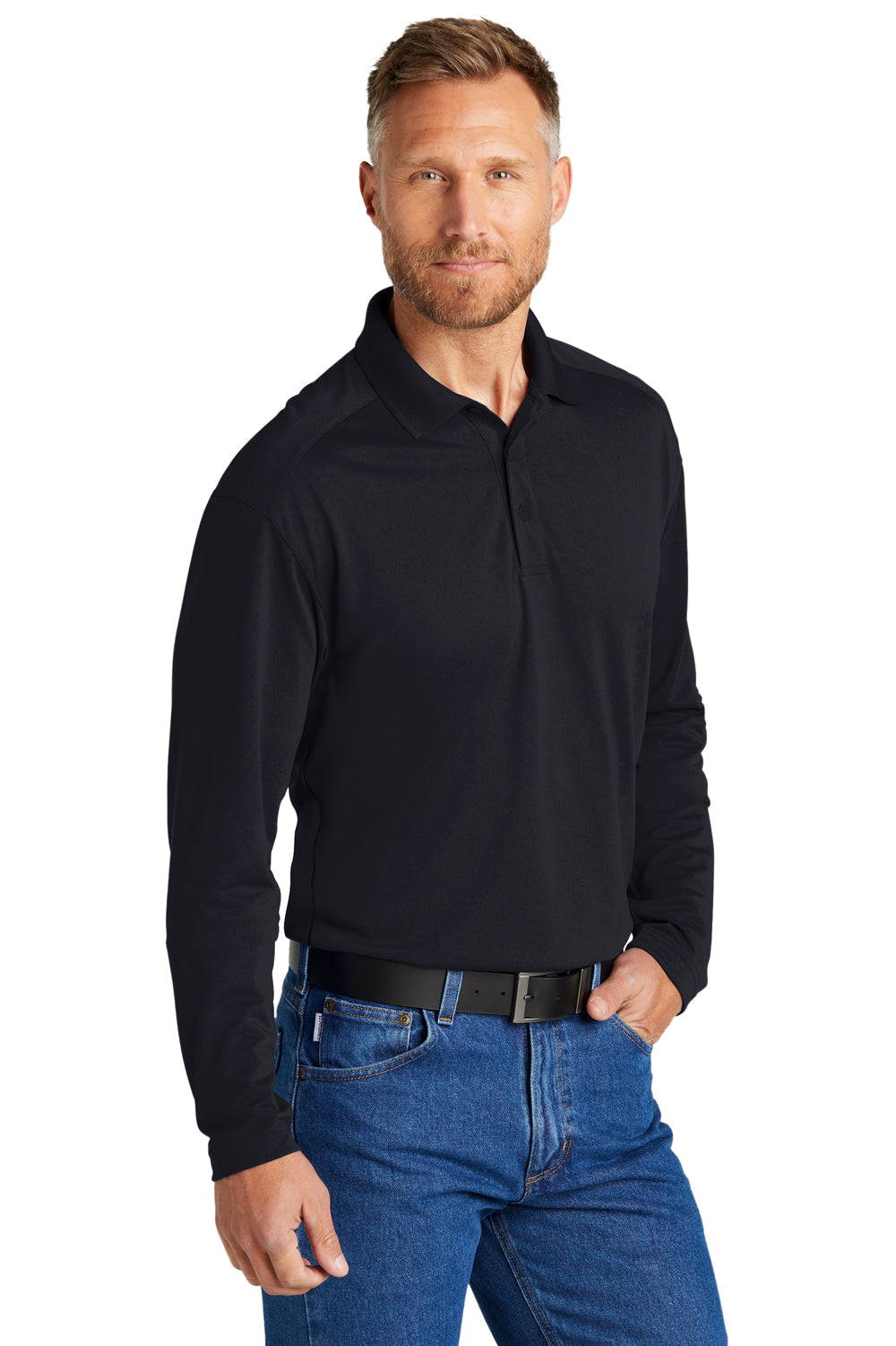 CornerStone CS418LS Select Long Sleeve Polo Shirt Dark Navy Blue 3Q