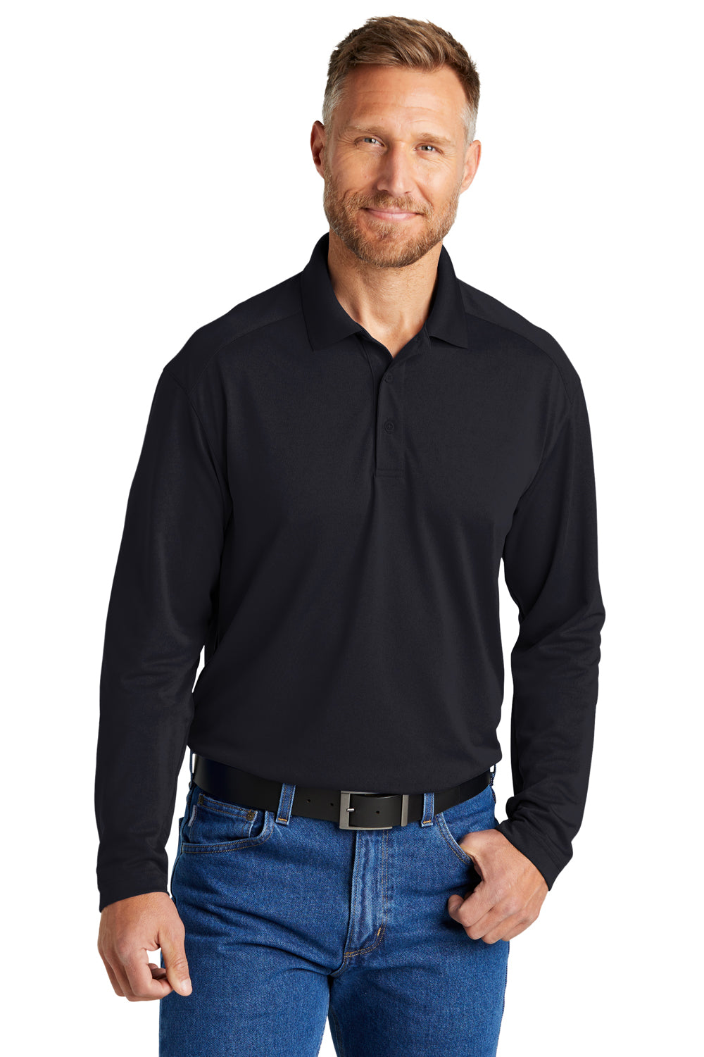 CornerStone CS418LS Select Long Sleeve Polo Shirt Dark Navy Blue Front