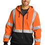 CornerStone Mens Enhanced Visibility Fleece Full Zip Hooded Sweatshirt Hoodie - Safety Orange
