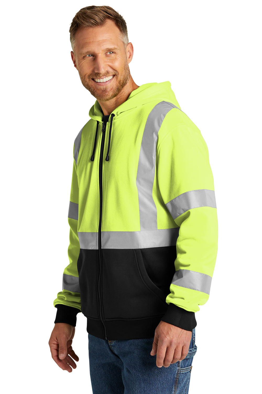 CornerStone CSF300 Enhanced Visibility Fleece Full Zip Hooded Sweatshirt Hoodie Safety Yellow 3Q