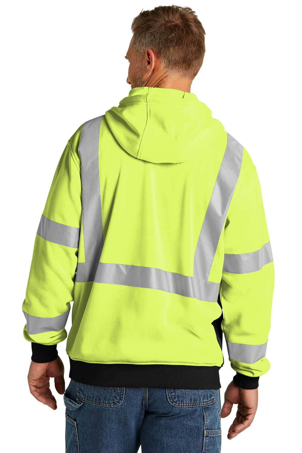 CornerStone CSF300 Enhanced Visibility Fleece Full Zip Hooded Sweatshirt Hoodie Safety Yellow Back