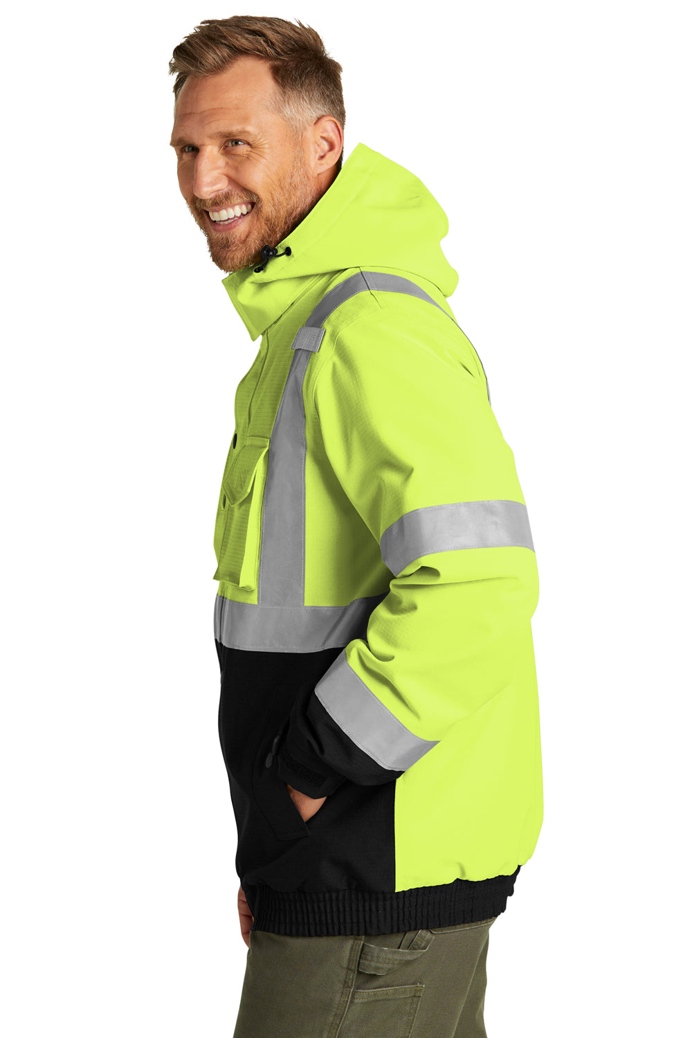 CornerStone CSJ501 Enhanced Visibility Insulated Ripstop Full Zip Hooded Jacket Safety Yellow Side