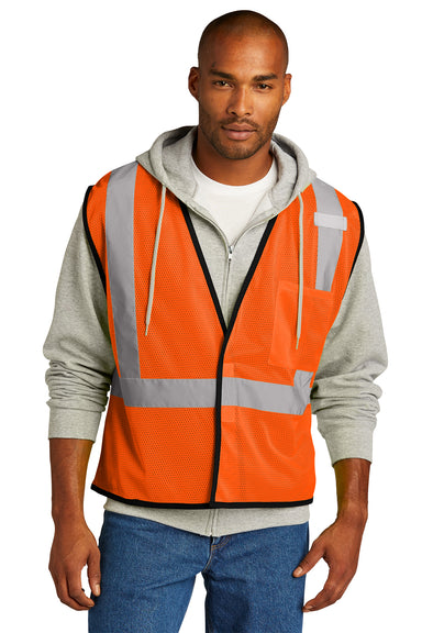 CornerStone CSV100 Mens ANSI 107 Class 2 Mesh Vest w/ Pocket Safety Orange Front