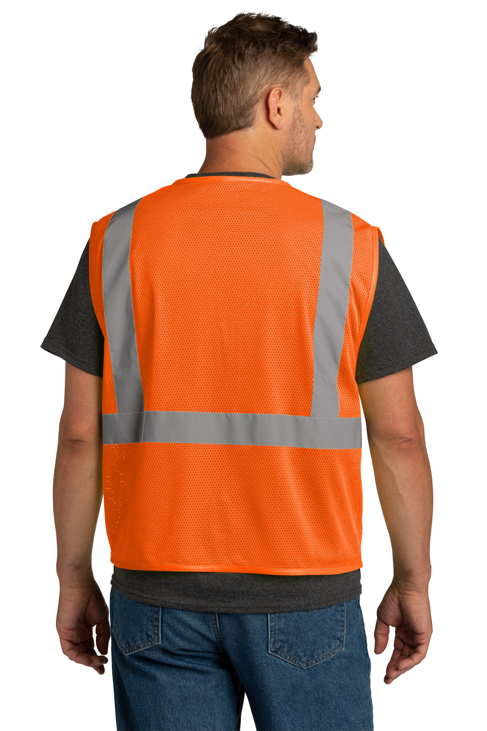 CornerStone CSV101 Mens ANSI 107 Class 2 Mesh Zipper Vest Safety Orange Back