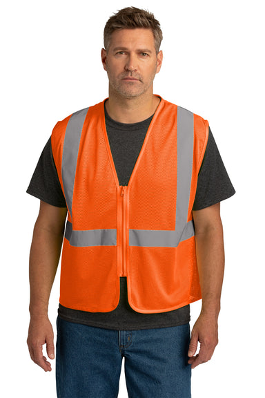 CornerStone CSV101 Mens ANSI 107 Class 2 Mesh Zipper Vest Safety Orange Front