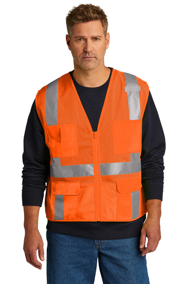 CornerStone CSV104 Mens ANSI 107 Class 2 Mesh Zipper Vest w/ Pocket Safety Orange Front