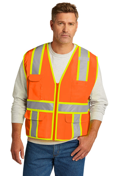 CornerStone CSV105 Mens ANSI 107 Class 2 Surveyor Zipper Vest w/ Pocket Safety Orange Front