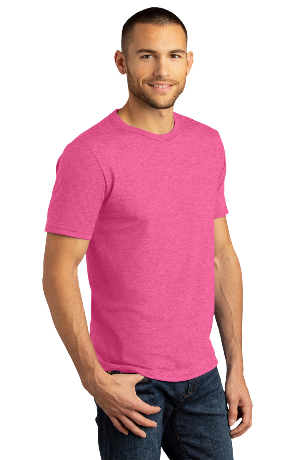 District DM130DTG Mens Perfect DTG Short Sleeve Crewneck T-Shirt Fuchsia Pink Frost 3Q