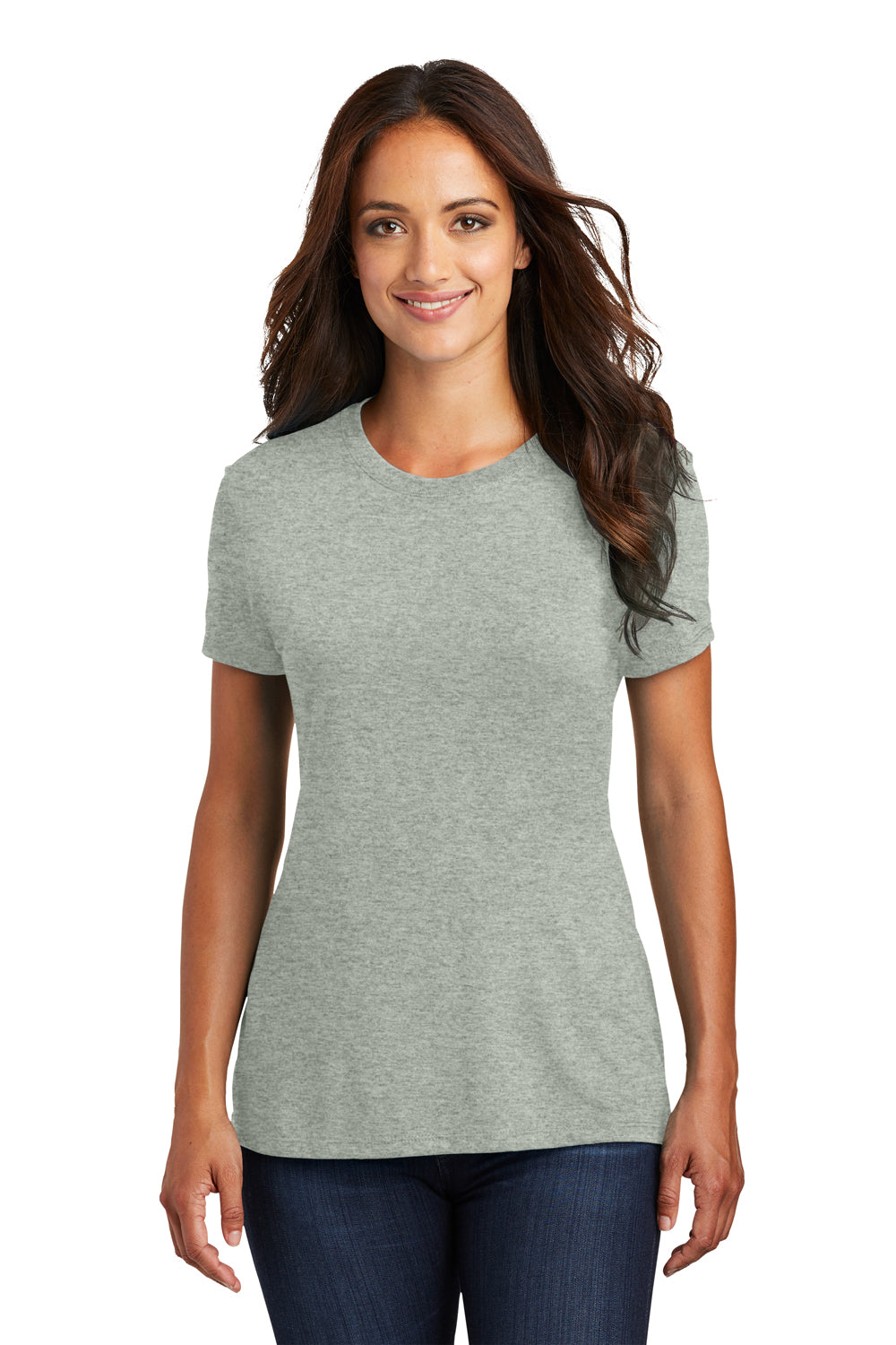 District DM130L Womens Perfect Tri Short Sleeve Crewneck T-Shirt Heather Grey Front