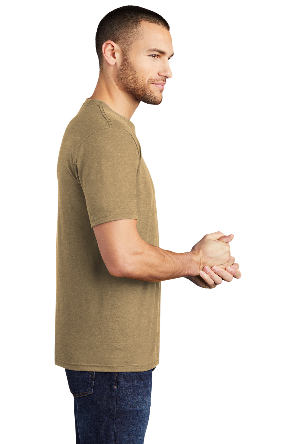 District DM130 Mens Perfect Tri Short Sleeve Crewneck T-Shirt Heather Coyote Brown Side