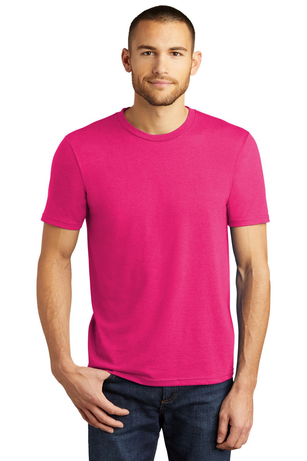 District DM130 Mens Perfect Tri Short Sleeve Crewneck T-Shirt Fuchsia Pink Frost Front