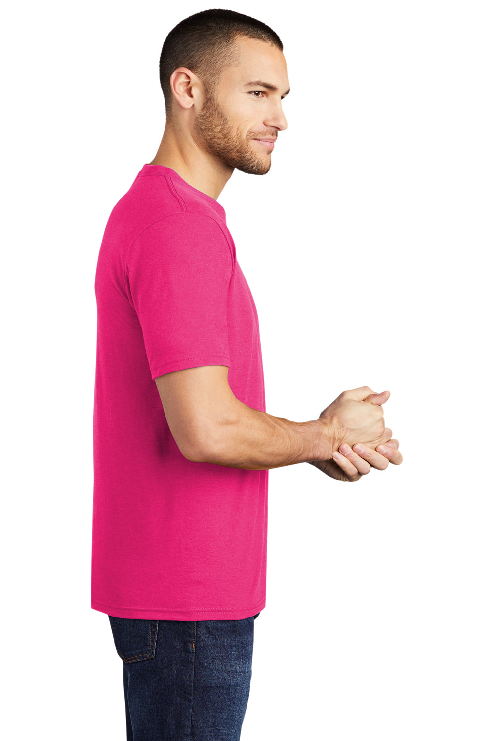 District DM130 Mens Perfect Tri Short Sleeve Crewneck T-Shirt Fuchsia Pink Frost Side