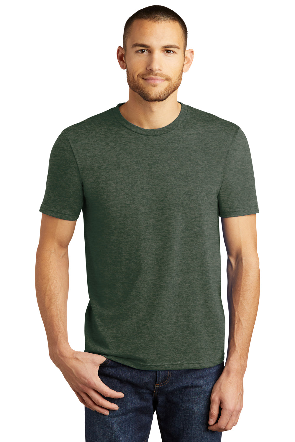 District Mens Perfect Tri Short Sleeve Crewneck T-Shirt Heather Forest Green Front