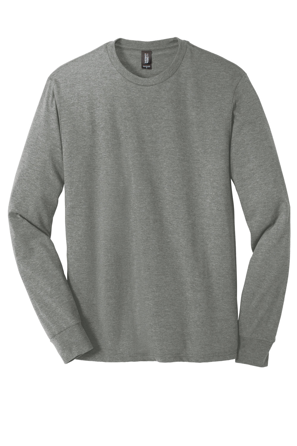 District Mens Perfect Tri Long Sleeve Crewneck T-Shirt Heather Charcoal Grey Flat Front