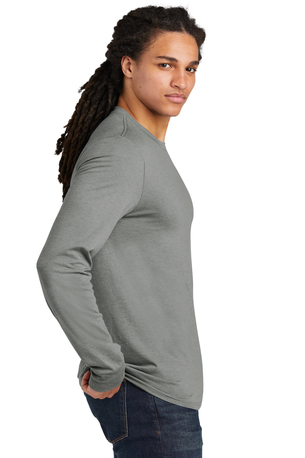 District Mens Perfect Tri Long Sleeve Crewneck T-Shirt Heather Charcoal Grey Side