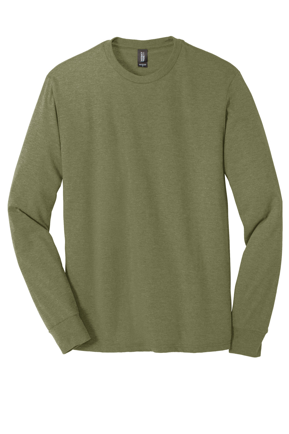 District DM132 Mens Perfect Tri Long Sleeve Crewneck T-Shirt Military Green Frost Flat Front