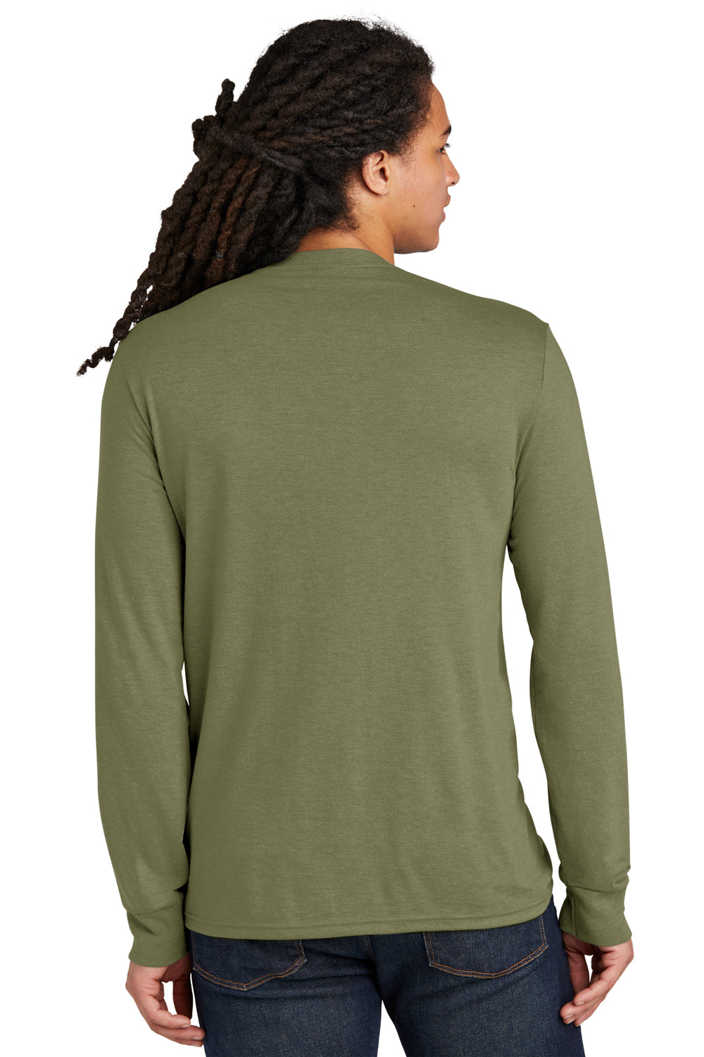 District DM132 Mens Perfect Tri Long Sleeve Crewneck T-Shirt Military Green Frost Back