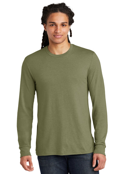 District DM132 Mens Perfect Tri Long Sleeve Crewneck T-Shirt Military Green Frost Front