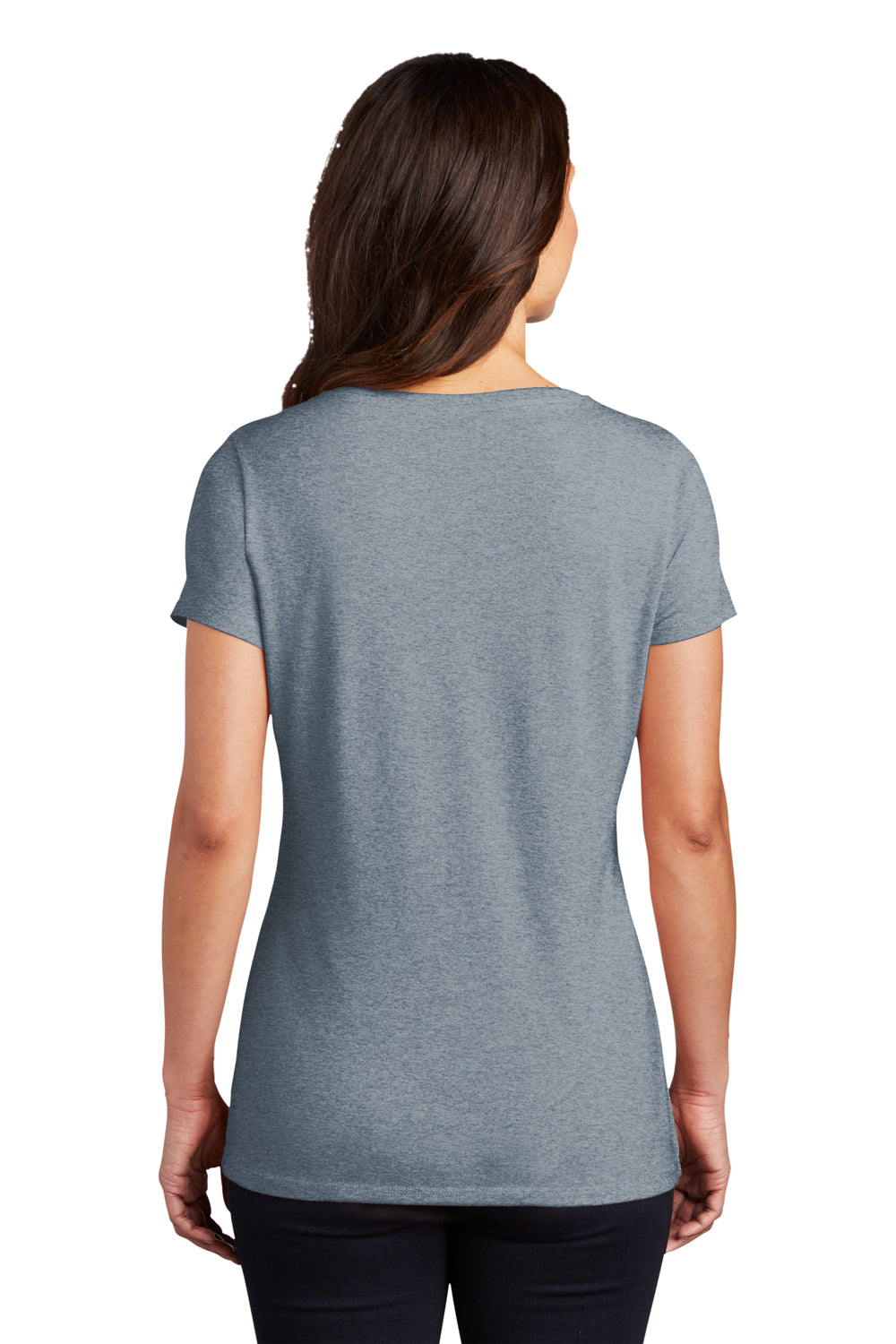 District DM1350L Womens Perfect Tri Short Sleeve V-Neck T-Shirt Heather Flint Blue Back