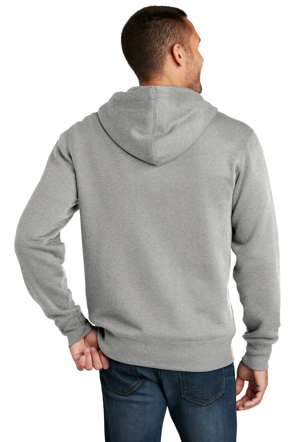 District Mens Perfect Weight Fleece Full Zip Hooded Sweatshirt Hoodie Heather Steel Grey Side