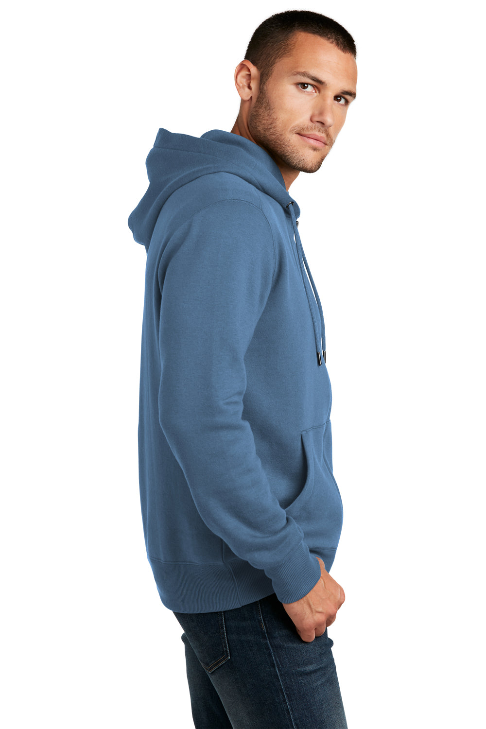 District Mens Perfect Weight Fleece Full Zip Hooded Sweatshirt Hoodie Maritime Blue Side