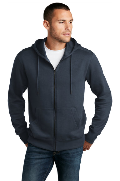 District Mens Perfect Weight Fleece Full Zip Hooded Sweatshirt Hoodie New Navy Blue Front
