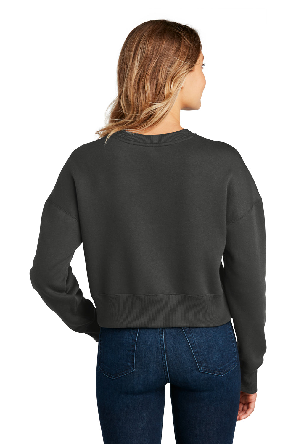 District Womens Perfect Weight Fleece Cropped Crewneck Sweatshirt Charcoal Grey Side