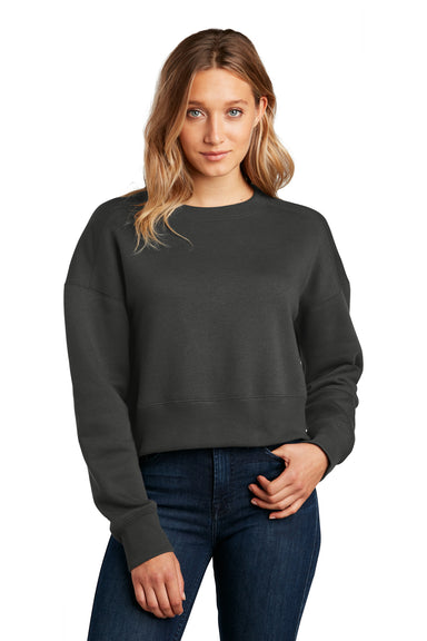 District Womens Perfect Weight Fleece Cropped Crewneck Sweatshirt Charcoal Grey Front