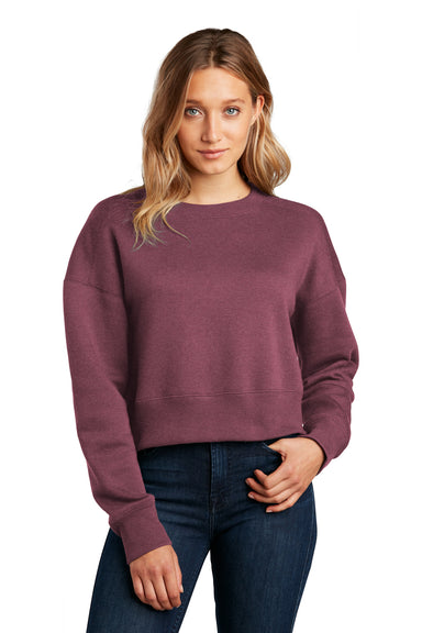 District Womens Perfect Weight Fleece Cropped Crewneck Sweatshirt Heather Loganberry Front