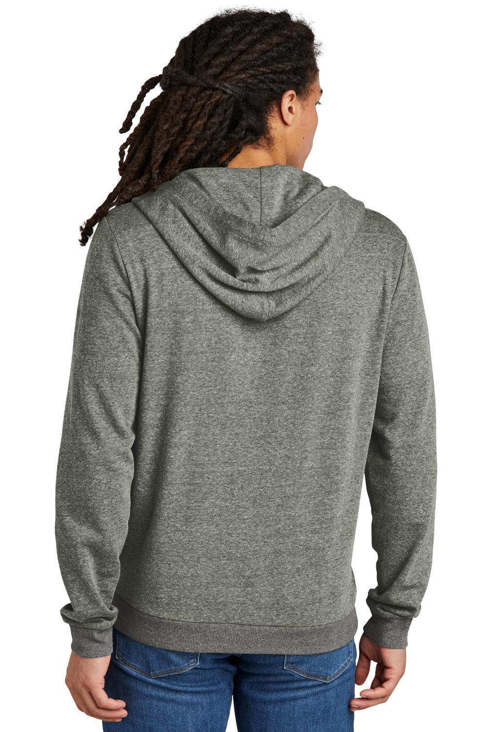 District DT1302 Mens Perfect Tri Fleece Full Zip Hooded Sweatshirt Hoodie Heather Charcoal Grey Back