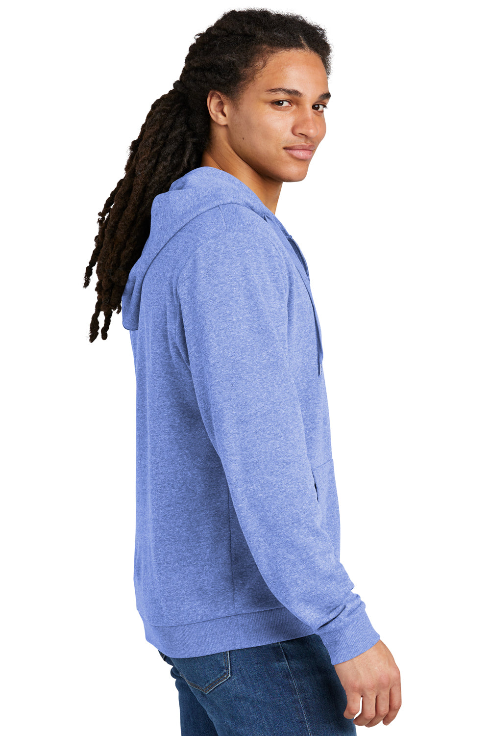 District DT1302 Mens Perfect Tri Fleece Full Zip Hooded Sweatshirt Hoodie Royal Blue Frost Side