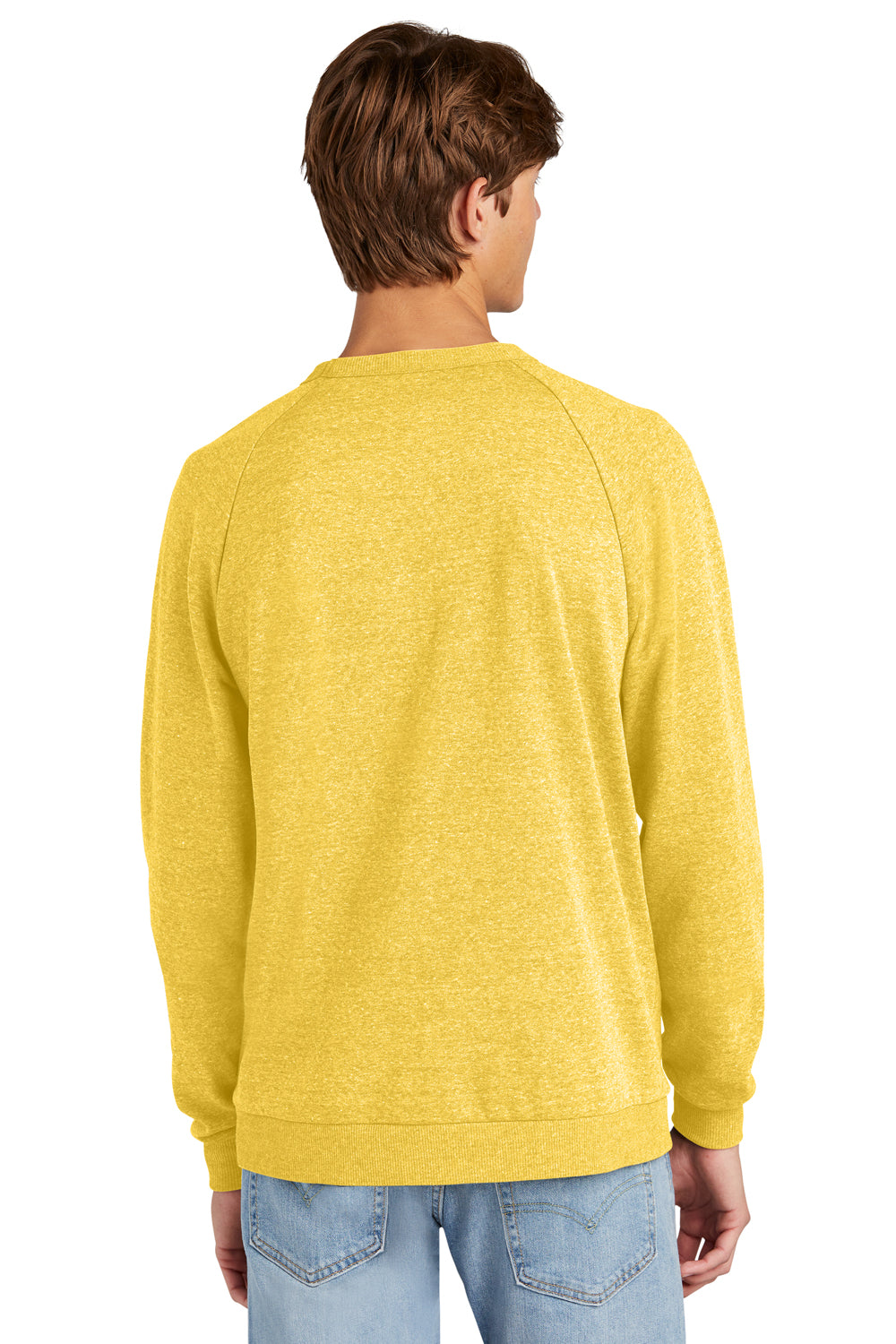 District DT1304 Mens Perfect Tri Fleece Crewneck Sweatshirt Heather Ochre Yellow Back